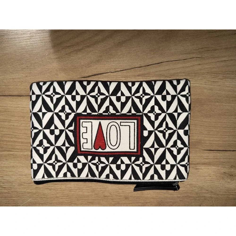 Brighton Canvas Zippered Pouch LOVE Black White Red Makeup Bag or Pencil Case P